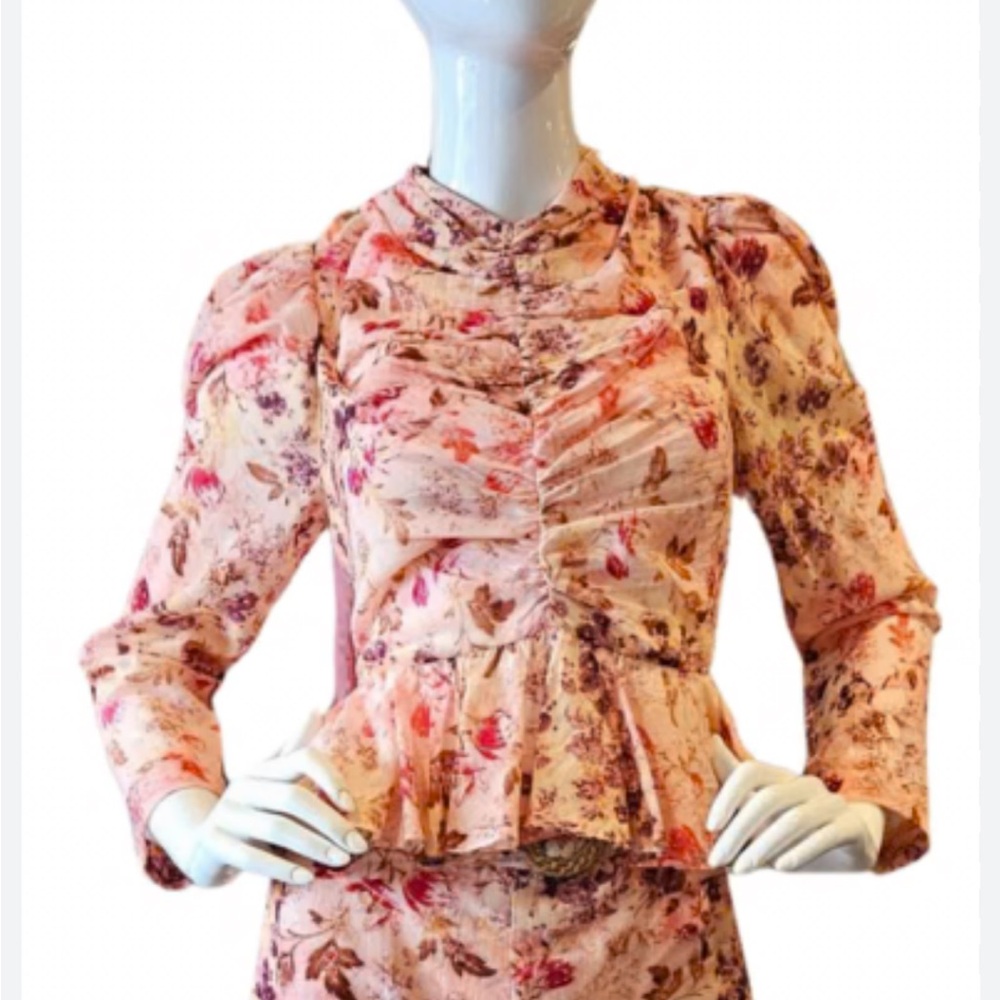 Anna Cate blouse long sleeve floral blouse Small ruched Puffed sleeve  EUC